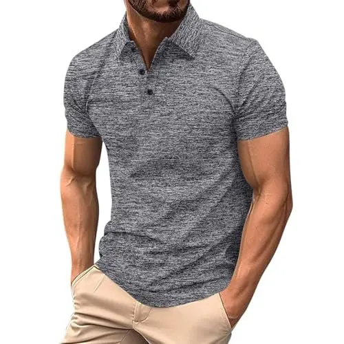 Produktbild: KOG Poloshirt Herren Polo Shirt Kurzarm Oberteil Einfarbige Tee T-Shirt Basic Baumwolle T-Shirt Amazon Basics Jungen Streetwear Fashion Tee Männer Bequemes Freizeitshirt Outlet Amazon Grau XL