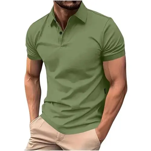 Produktbild: KOG Poloshirt Herren Polohemd Kurzarm Oberteile Einfarbig Streetwear Retro Baumwolle Freizeitshirt Herren Teenager Shirt Mode Junge Sommer Tee Grün L