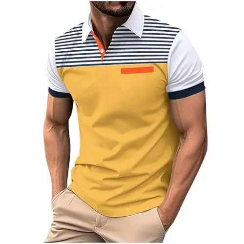 Produktbild: KOG Poloshirt Herren Polohemd Kurzarm Oberteile Einfarbige Kleidung Lose Baumwolle Freizeitshirt Gutschein Jungen Shirt Gym Tops Teenager Freizeit Streetwear Amazon Essentials Herren Gelb M