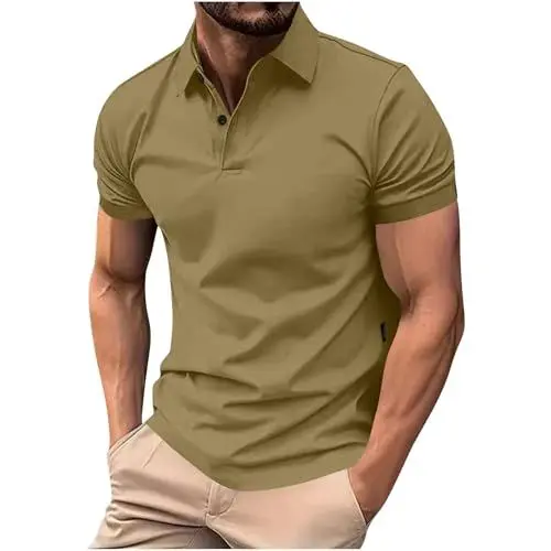 Produktbild: KOG Poloshirt Herren Polohemd Kurzarm Kleidung Einfarbig Tshirt Mode Baumwolle Freizeitshirt Herren Tshirt Sale Jungen Sportshirt Freizeit Shirts Lässig Wandershirt Prime Khaki L