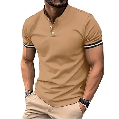 Produktbild: KOG Poloshirts für Herren Polohemd Kurzarm Oberteile Einfarbige Tee T-Shirt Baumwolle Streetwear Junge Tee Retro Top Teenager Business Bekleidung Gutscheine Khaki XL