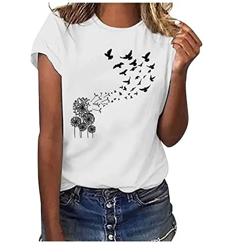 Produktbild: KOG Prime Damen Shirt Freizeit Grafik Drucken Oberteil Elegante Kurzarm Longshirt Teenager Mädchen Oberteile Oversized Grafik Tuniken Frau Baumwolle Tee Gutschein Amazon Weiß XXL