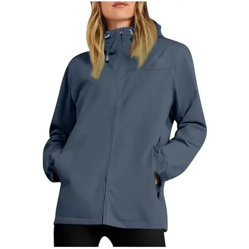 Produktbild: KOG Regenjacke Damen Wasserdicht Funktionsjacke Herbst Windbreaker Jacken Solid Oberteile Frau Trainingsjacke Elegante Fahrradmantel Slim Fit Motorrad Jacke Frauen Regenmantel Grau L