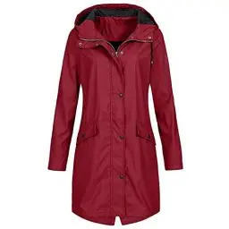 Produktbild: KOG Regenjacke Damen Wasserdicht Übergangsjacke Outdoor Jacken Windjacke Wanderjacke Radjacke Regenmantel Windbreaker mit Kapuze Fahrradjacke Regenjacken Sale Angebote Wein 3XL