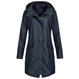 Produktbild: KOG Regenjacke Damen Wasserdicht Übergangsjacke Outdoor Jacken Windjacke Wanderjacke Radjacke Regenmantel Windbreaker mit Kapuze Fahrradjacke Regenjacken Sale Damen Marine L