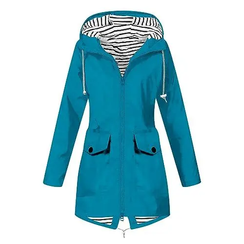 Produktbild: KOG Regenjacke Damen Wasserdicht Übergangsjacke Regenmantel Windbreaker mit Kapuze Outdoor Jacken Fahrradjacke Regencape Regenjacken Windjacke Wanderjacke Prime Himmelblau 3XL