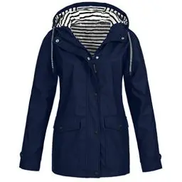 Produktbild: KOG Regenjacke Damen Wasserdicht Übergangsjacke Regenmantel Windbreaker mit Kapuze Outdoor Jacken Fahrradjacke Regencape Regenjacken Windjacke Wanderjacke Sale Damen Marine 5XL