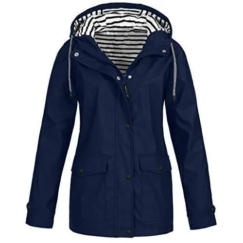 Produktbild: KOG Regenjacke Damen Wasserdicht Übergangsjacke Regenmantel Windbreaker mit Kapuze Outdoor Jacken Fahrradjacke Regencape Regenjacken Windjacke Wanderjacke Sale Damen Marine 5XL