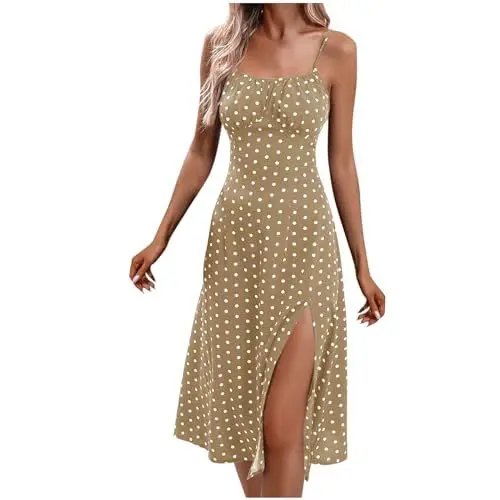 Produktbild: KOG Sale Sommerkleid Damen Sommerkleider Casual Basic Blusen Kleid Einfarbig Leichte Oberteil Boho Kleidung Weiße Hemdkleid Strandkleid Baumwolle Brautjungfernkleider Prime Khaki XL