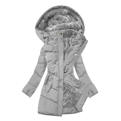 Produktbild: KOG Steppjacke Damen Dufflecoat Elegante Daunenjacken Baumwolle Fahrradmantel Puffer Jacke Kleidung Prime Retro Windjacke Casual Hoodie Frau Softshelljacken Amazon - prime Grau M