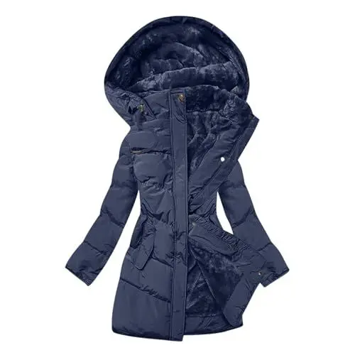 Produktbild: KOG Steppjacke Damen Winterjacke Warmes Jacken Baumwolle Daunenjacke Oberteil Frauen übergangsmantel Warehouse Deal Casual Windbreaker Retro Kapuzenjacke Vliesjacke Prime Marine S