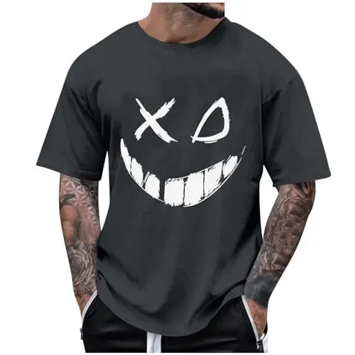 Produktbild: KOG T-Shirts für Herren Sommer Shirt Kurzarm Oberteil Grafik Bekleidung Basic Baumwolle Tshirt Junge Tshirts Freizeit Wandershirt Männer Fashion T Shirt Gutscheine Grau XXL