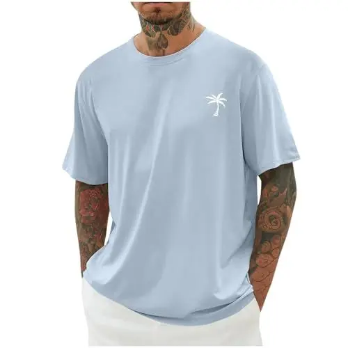 Produktbild: UHouse T-Shirts für Herren Oversized Sommer Tshirt Los Angeles Oberteile Loose Fit T Shirt Angebote Männer Casual Mode Motiv Bekleidung Junge Tee Shirts Streetwear Baumwolle Tops Prime Himmelblau 3XL