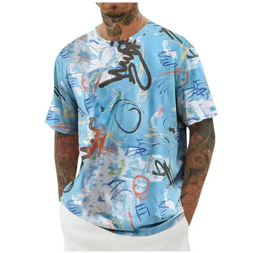 Produktbild: KOG T-Shirts für Herren Sommer Tshirt Kurzarm Bekleidung Tie-Dye Muster Gym Baumwolle Oberteil Angebote Jungen Sportshirt 2025 Shirts Teenager Leicht Tshirts Warehouse Deal Hellblau XL