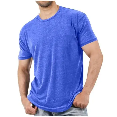 Produktbild: KOG T-Shirts für Herren Sommer Tshirts Kurzarm Oberteil Einfarbige Sportshirt Gym Baumwolle Streetwear Outlet Angebote Männer Arbeitsshirt Freizeit Kleidung 2025 Sweatshirt Prime Hellblau M