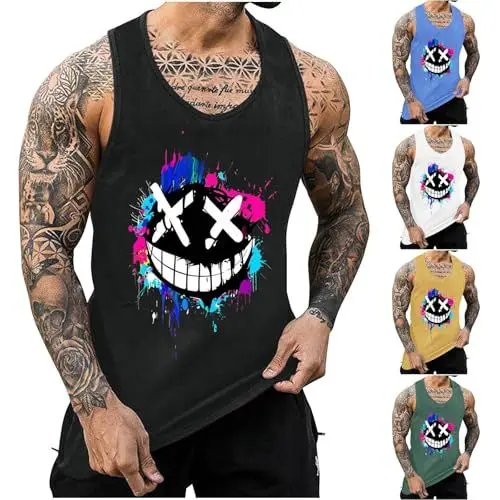 Produktbild: KOG Tank Top Herren Sport Tanktop Sommer Muskelshirts Ärmelloses Tee Grafik Kleidung Gym Baumwolle Tshirt Männer Tops Top Teenager Fashion Sportshirt Schwarz M
