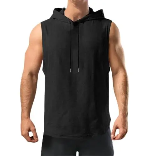 Produktbild: KOG Tank Top Herren mit Kapuze Sport Tanktop Sommer Unterhemd Ärmelloses Muskelshirt Einfarbige Tshirt 2025 Baumwolle Kleidung Gutscheine Tops Fashion Oberteil Jungen Shirts Angebote Schwarz M