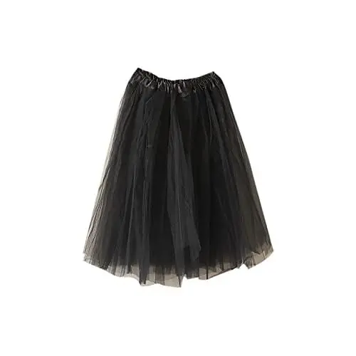 Produktbild: KOG Tüllrock Damen Tutu Rock 50Er Rockabilly Petticoat Karneval Kostüm Glitzer Festival Outfit Ballkleid Ballettrock Cosplay Festliche Minirock Partykleid Unterrock Tanzrock Tanzkleid Schwarz