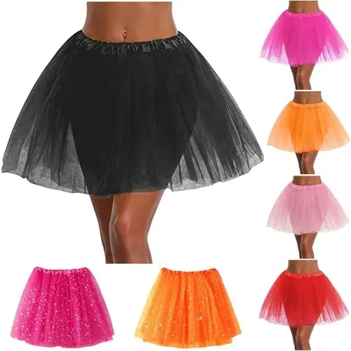 Produktbild: KOG Tüllrock Damen Tutu Rock 50Er Rockabilly Petticoat Karneval Kostüm Glitzer Festival Outfit Partykleid Unterrock Tanzrock Tanzkleid Ballkleid Abendkleid Ballettrock Festliche Minirock Schwarz