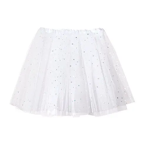Produktbild: KOG Tüllrock Damen Tutu Rock 50Er Rockabilly Petticoat Karneval Kostüm Glitzer Festival Outfit Partykleid Unterrock Tanzrock Tanzkleid Ballkleid Abendkleid Ballettrock Festliche Minirock Weiß