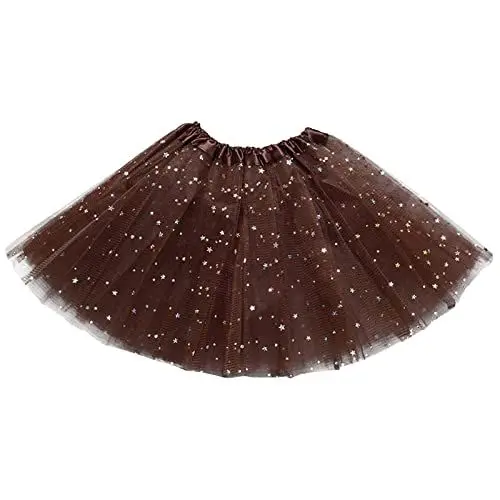 Produktbild: KOG Tüllrock Kinder Mädchen Tütü Tutu Rock 1-9 Jahre Rockabilly Petticoat Karneval Kostüm Glitzer Festival Outfit Unterrock Tanzrock Tanzkleid Ballkleid Ballettrock Festliche Minirock Braun