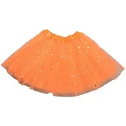 Produktbild: KOG Tüllrock Kinder Mädchen Tütü Tutu Rock 1-9 Jahre Rockabilly Petticoat Karneval Kostüm Glitzer Festival Outfit Unterrock Tanzrock Tanzkleid Ballkleid Ballettrock Festliche Minirock Orange