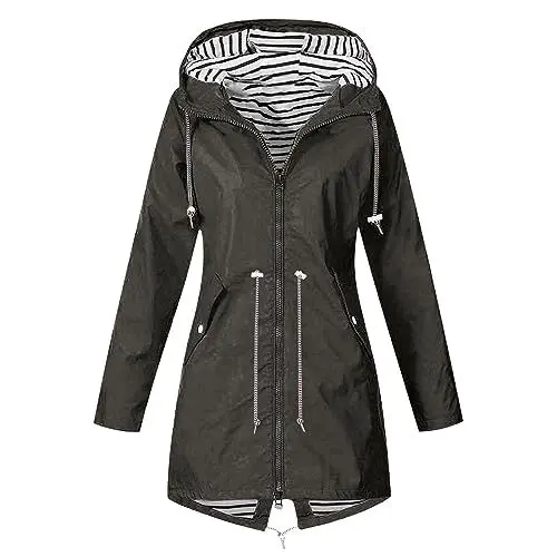 Produktbild: KOG Übergangsjacke Damen Regenjacke Wasserdicht Regenmantel Windbreaker mit Kapuze Fahrradjacke Regencape Regenjacken Windjacke Wanderjacke Outdoor Jacken Meine Bestellungen Anzeigen Dunkelgrau S