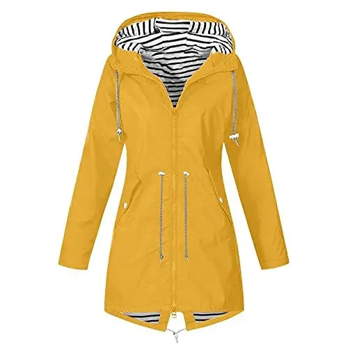 Produktbild: KOG Übergangsjacke Damen Regenjacke Wasserdicht Regenmantel Windbreaker mit Kapuze Fahrradjacke Regencape Regenjacken Windjacke Wanderjacke Outdoor Jacken Gutscheine Gelb L