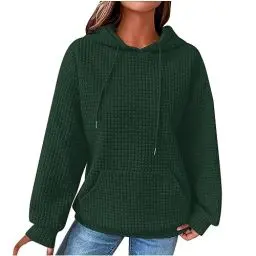 Produktbild: KOG Waffel Hoodie für Damen Baumwolle Sweatshirt mit Kapuze Einfarbig Hoodies Basic Kleidung Frauen Oberteil Elegante Oberteile Fashion Teenager Mädchen Casual Pullover Gutschein Armeegrün M