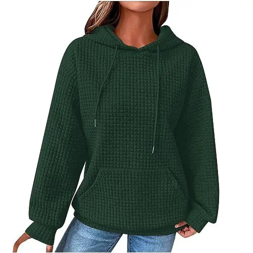 Produktbild: KOG Waffel Hoodie für Damen Baumwolle Sweatshirt mit Kapuze Einfarbig Hoodies Basic Kleidung Frauen Oberteil Elegante Oberteile Fashion Teenager Mädchen Casual Pullover Gutschein Armeegrün M