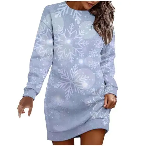 Produktbild: KOG Weihnachtskleid Damen Elegant Langarm Weihnachtskleider für Damen Strandkleid Damen Boho Kleid Kleid Frauen Rotes Kleid Christmas Dresses Festlich Festival Meine Bestellungen Anzeigen Grau S