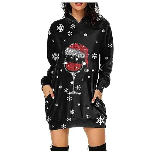 Produktbild: KOG Damen Weihnachtskleid Sexy Langarm Elegant Kleider Damen Freizeitkleider Kleider Frauen Kleid Christmas Dresses Festlich Festival Meine Bestellungen Anzeigen Schwarz XXL