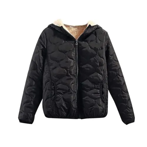 Produktbild: KOG Winterjacke Damen Daunenjacke Elegante Puffer Jacke Baumwolle Einfarbig Oberteile übergangsmantel Amazon Gutschein Fashion Strickjacken Freizeit Hoodie Frau Cordjacke Prime Schwarz XL