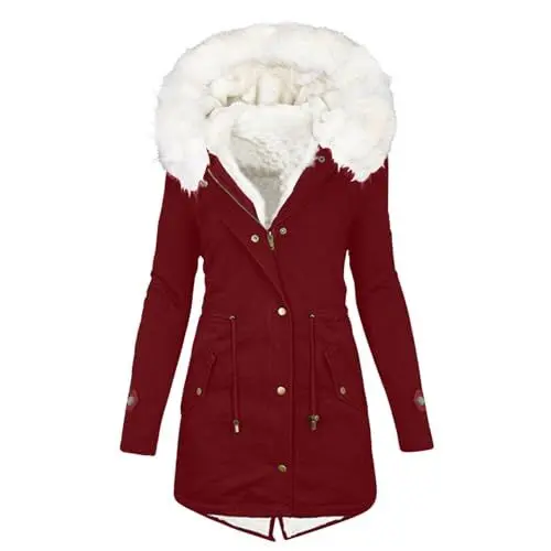 Produktbild: KOG Winterjacke Damen Daunenjacke Mode Parka Baumwolle Fahrradmantel Einfarbig Bekleidung übergangsjacken Prime Warm Sweatjacke Pullover Teenager Mädchen Steppjacke Gutschein Amazon Wein S