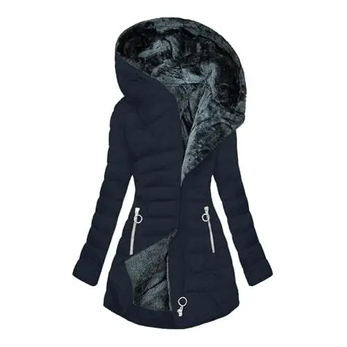 Produktbild: KOG Winterjacke Damen Daunenjacke Warme Dufflecoat Baumwolle Einfarbig Kleidung Frauen übergangsjacken Sale Damen Freizeit Sweatjacke Pullover Dufflecoat Amazon - prime Marine M