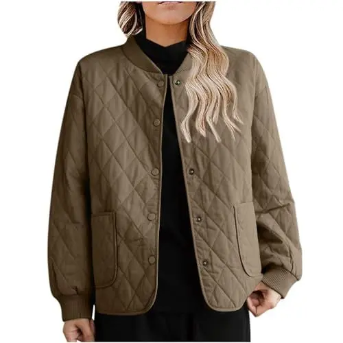 Produktbild: KOG Winterjacke Damen Daunenjacke Winter Puffer Jacke Baumwolle Sportjacke Einfarbig Oberteil übergangsmantel Amazon - prime Mode Hemdjacke Warm Teenager Mädchen Cordjacke Gutschein Khaki M
