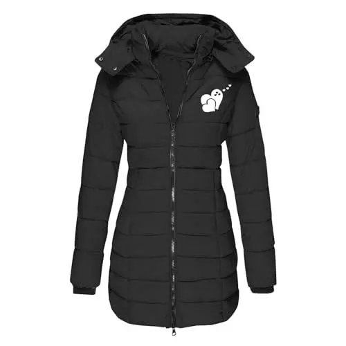 Produktbild: KOG Winterjacke Damen Daunenjacken Elegante Dufflecoat Baumwolle Trainingsjacke Oberteile Frau Outlet Angebote Retro Trenchcoat Elegant Kapuzenmantel Frauen Vliesjacke Sale Angebote Schwarz M