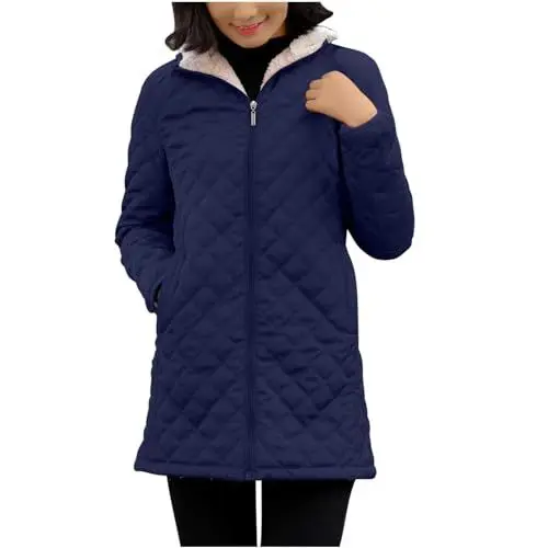 Produktbild: KOG Winterjacke Damen Daunenjacken Winter Parka Baumwolle Fahrradmantel Einfarbige Oberteile Frau Sale Angebote Mode Hemdjacke Teenager Mädchen Amazon Essentials Damen Marine M
