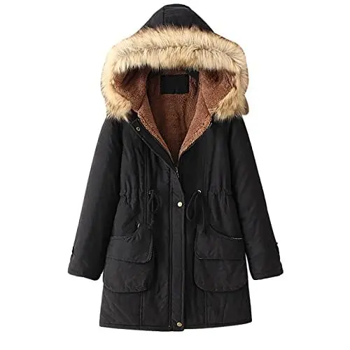 Produktbild: KOG Winterjacke Damen Daunenmantel Elegant Parka Baumwolle Trainingsjacke Einfarbig Kleidung übergangsjacke Angebote Fashion Windbreaker Elegante Kapuzenmantel Frauen Warehouse Deal Schwarz XXL
