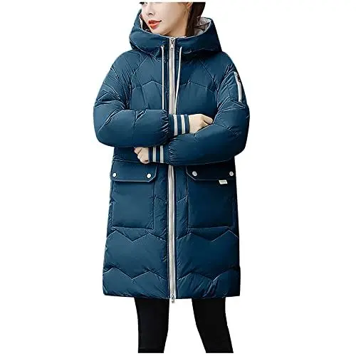 Produktbild: KOG Winterjacke Damen Daunenmantel Elegante Wintermantel Baumwolle Daunenjacke Kleidung Teenager Mädchen Amazon - prime Winter Windbreaker Fashion Kapuzenjacke Wollmantel Gutschein Blau M