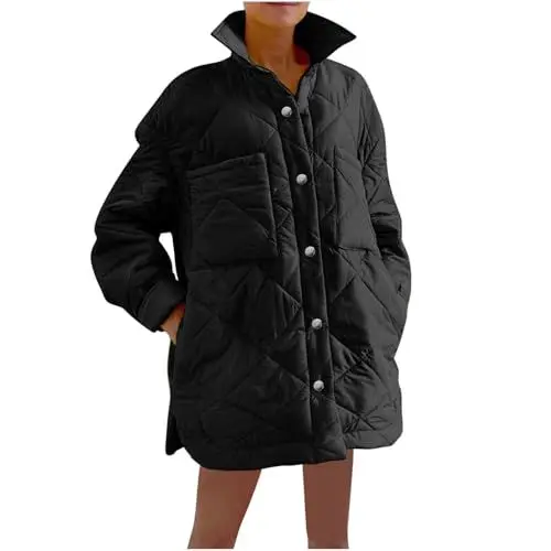 Produktbild: KOG Winterjacke Damen Daunenmantel Warme Wintermantel Baumwolle Laufjacke Bekleidung Frau übergangsmantel Gutschein Casual Blusenjacke Elegante Hoodie Frauen Wollmantel Angebote Schwarz L