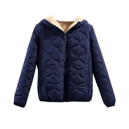 Produktbild: KOG Winterjacke Damen Dufflecoat Elegant Parka Baumwolle Laufjacke Daunenmantel Oberteil Frau Prime Winter Sweatjacke Kapuzenjacke Teenager Mädchen Fleecejacke Gutscheine Marine M