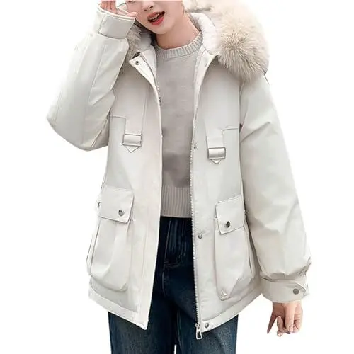 Produktbild: KOG Winterjacke Damen Dufflecoat Elegant Parka Baumwolle Wanderjacke Daunenmantel Oberteil Frauen übergangsmantel Angebote Retro Windbreaker Frau Softshellmantel Outlet Angebote Beige M