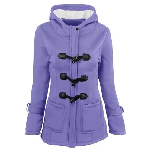 Produktbild: KOG Winterjacke Damen Dufflecoat Mode Parka Baumwolle Laufjacke Einfarbig Oberteile übergangsjacken Sale Angebote Windbreaker Warmes Kapuzenmantel Frau Steppjacke Sale Angebote Lila XL