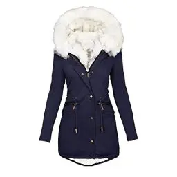 Produktbild: KOG Winterjacke für Damen Parka Warmes Daunenjacken Baumwolle Einfarbig Kleidung Teenager Mädchen übergangsjacke Gutscheine Basic Strickjacken Mode Kapuzenmantel Prime Marine M