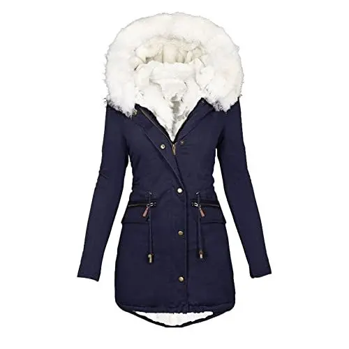 Produktbild: KOG Winterjacke für Damen Parka Warmes Daunenjacken Baumwolle Einfarbig Kleidung Teenager Mädchen übergangsjacke Gutscheine Basic Strickjacken Mode Kapuzenmantel Prime Marine M