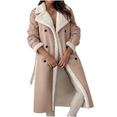 Produktbild: KOG Winterjacke Damen Dufflecoat Winter Jacke Baumwolle College Jacke Einfarbige Kleidung Frau Sale Angebote Elegante Strickjacke Retro Hoodie Frauen Fleecejacke Outlet Amazon Beige XL