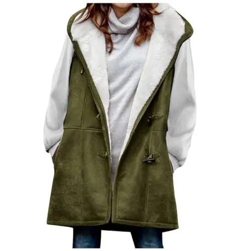 Produktbild: KOG Winterjacke Damen Fleecejacke Jacke Warm Wintermantel Bomberjacke Einfarbige Oberteil Outlet Amazon Warmes Hemdjacke Retro Teenager Mädchen Fleecejacke Baumwolle Sale Angebote Armeegrün L