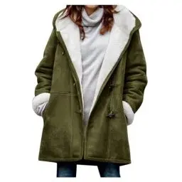 Produktbild: KOG Winterjacke Damen Fleecejacke Jacke Warmes Jacken Laufjacke Einfarbige Oberteile Frauen Sale Damen Vintage Hemdjacke Retro Teddyjacke Baumwolle Amazon Essentials Damen Armeegrün 5XL