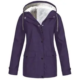 Produktbild: KOG Winterjacke Damen Fleecejacke Wasserdicht Regenjacke Regenmantel Windbreaker mit Kapuze Warme Outdoor Jacken Fahrradjacke Regenjacken Windjacke Wanderjacke Blitzangebote Des Tages Lila L